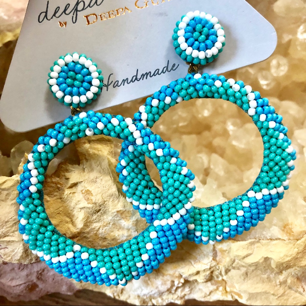 Nwt Deepa Gurnani Lush Beaded Hoop Earrings 75$